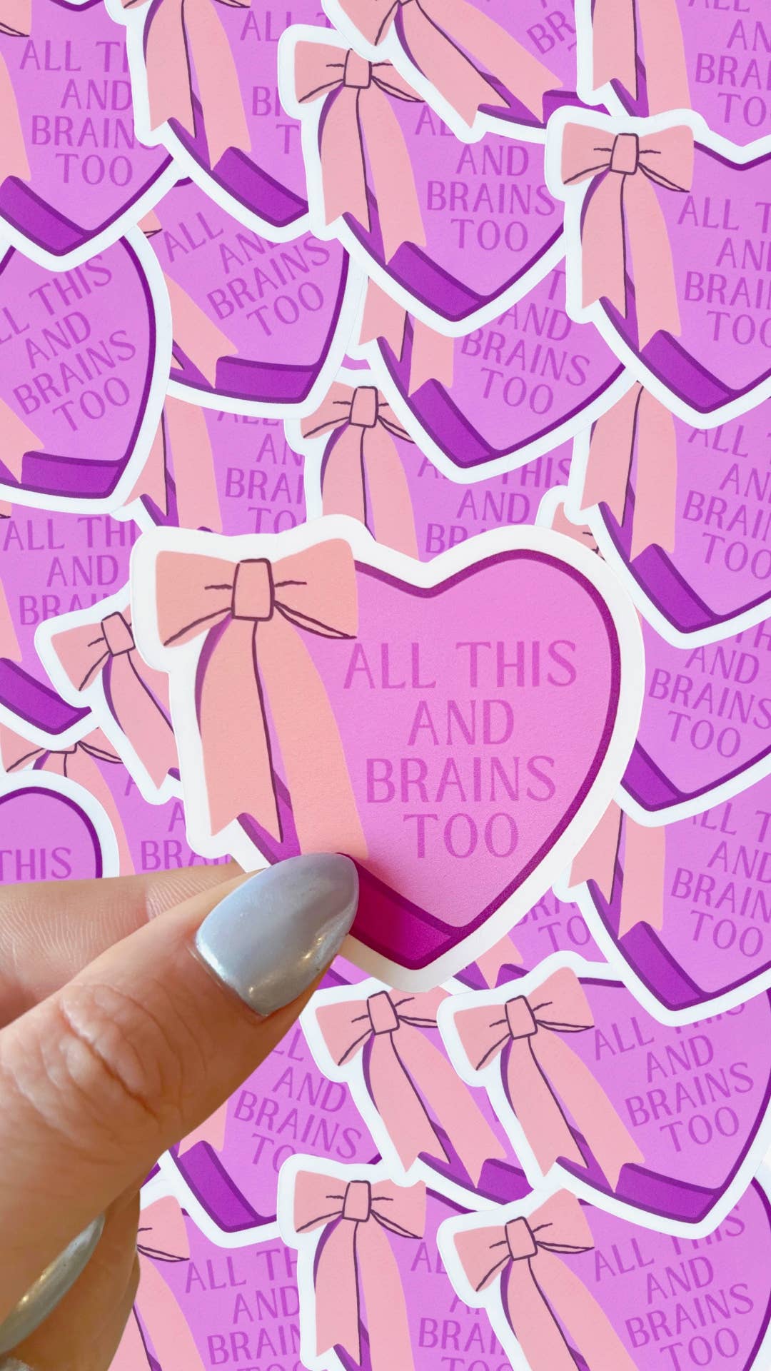 All this and brains too waterproof sticker|heart and bows: Green
