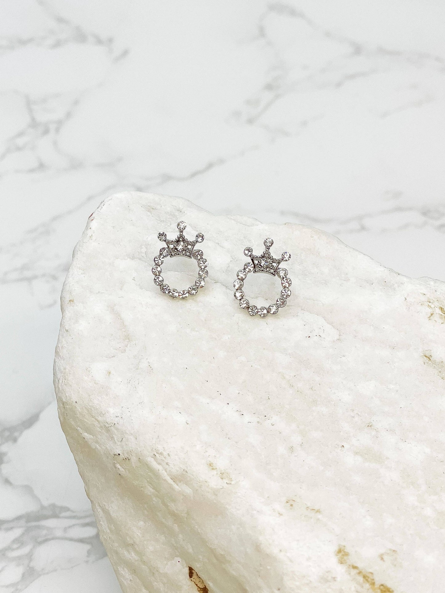 Crystal Crown Stud Earrings: Gold