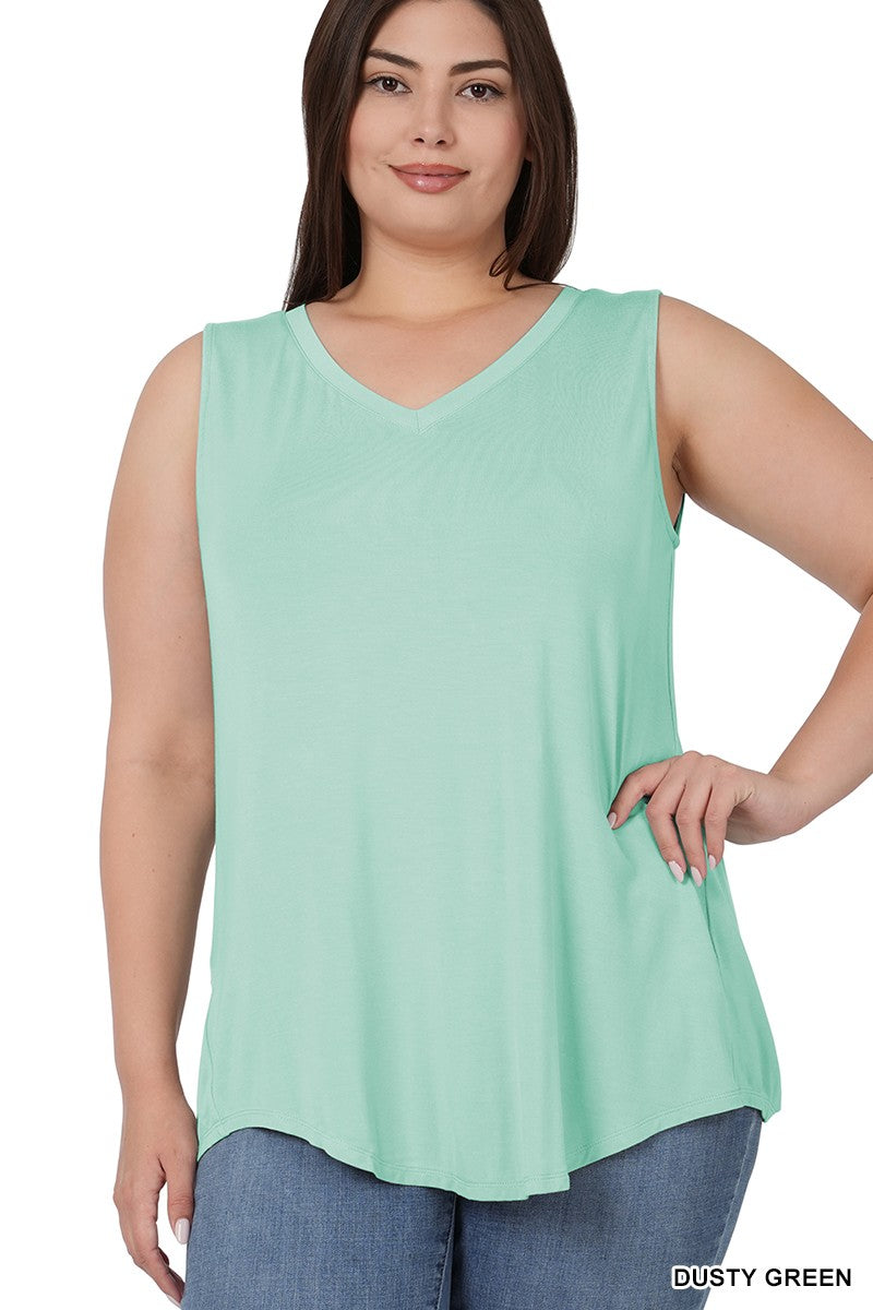 Curvy Sleeveless Top Lt. Green