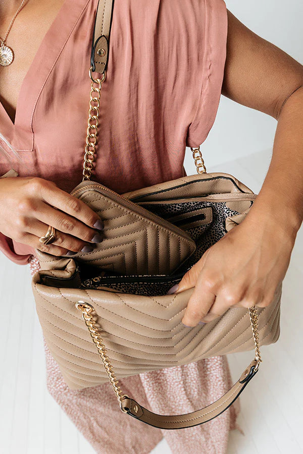 Quilted Tote with Wallet in Tan