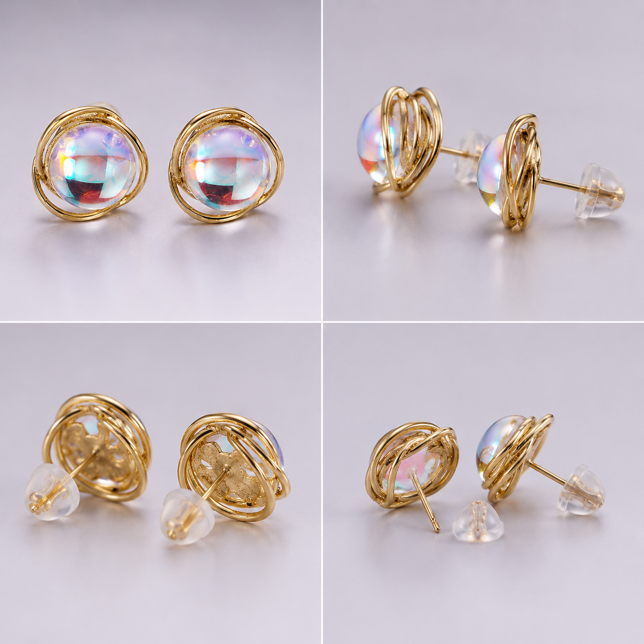 Iridescent CZ Open Round Stud Earrings