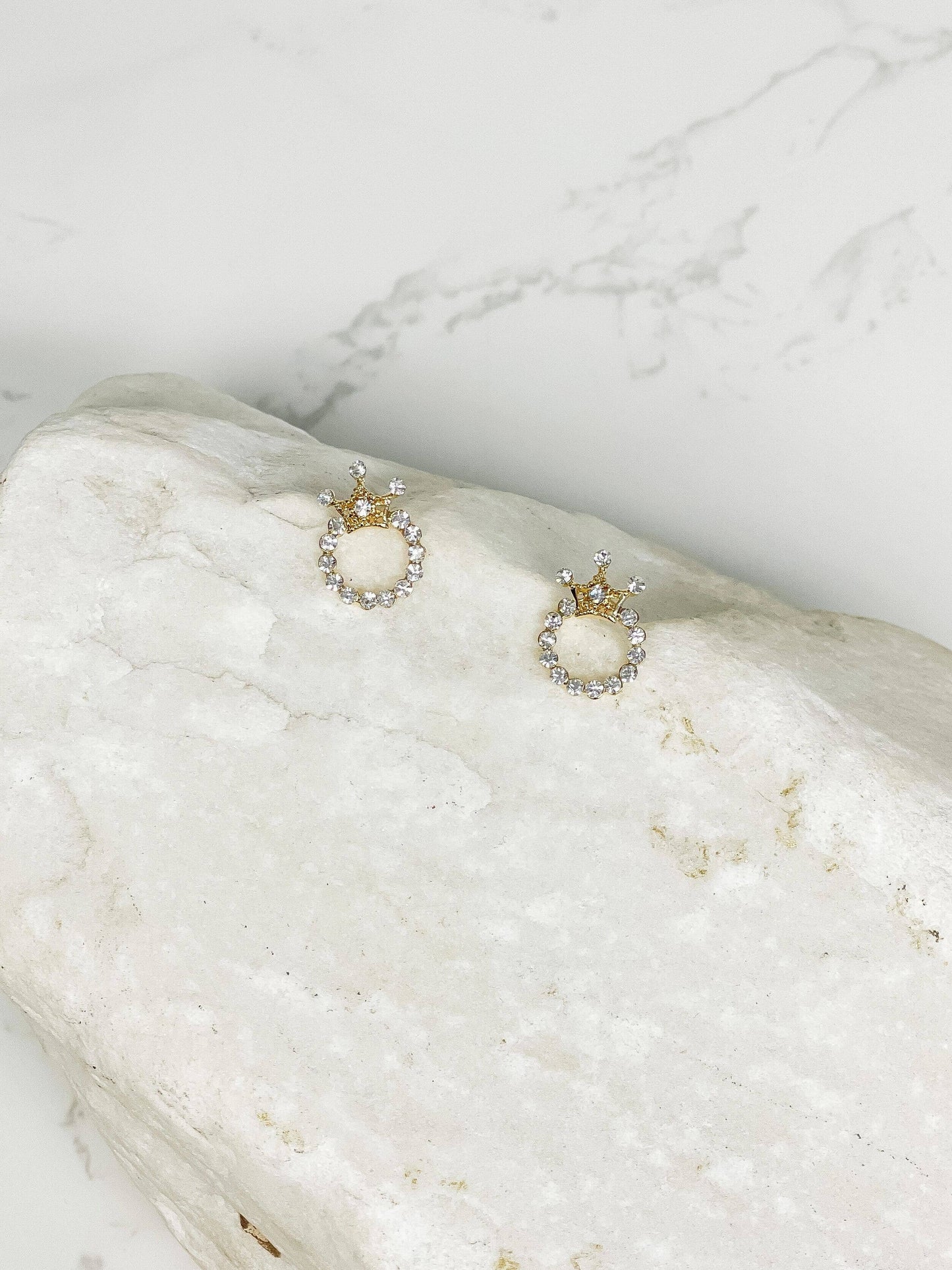 Crystal Crown Stud Earrings: Silver