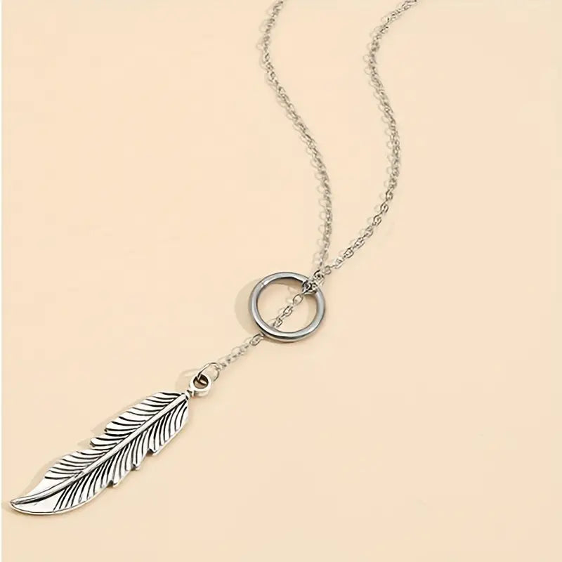 Boho Vintage Feather Pendant Necklace