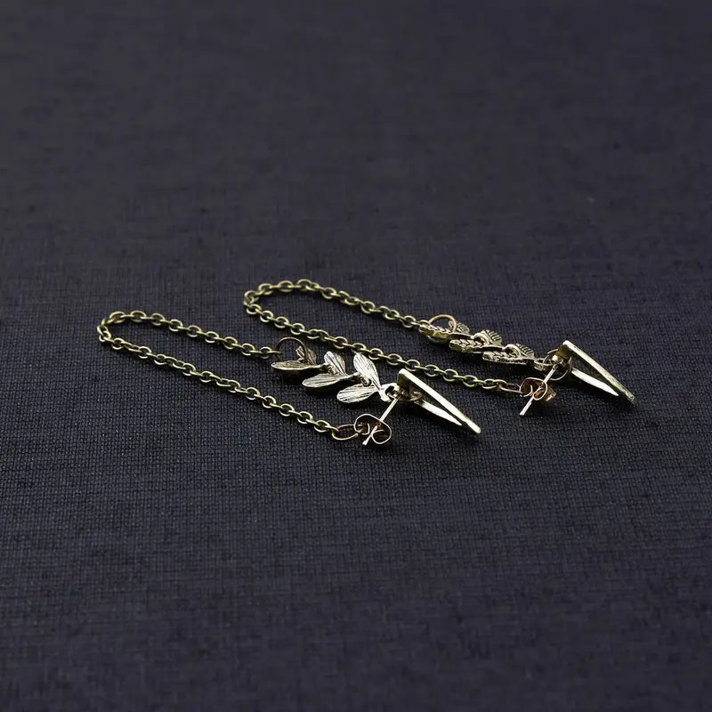 Bohemian Style Geometric Leaf Pendant Chain Earrings,