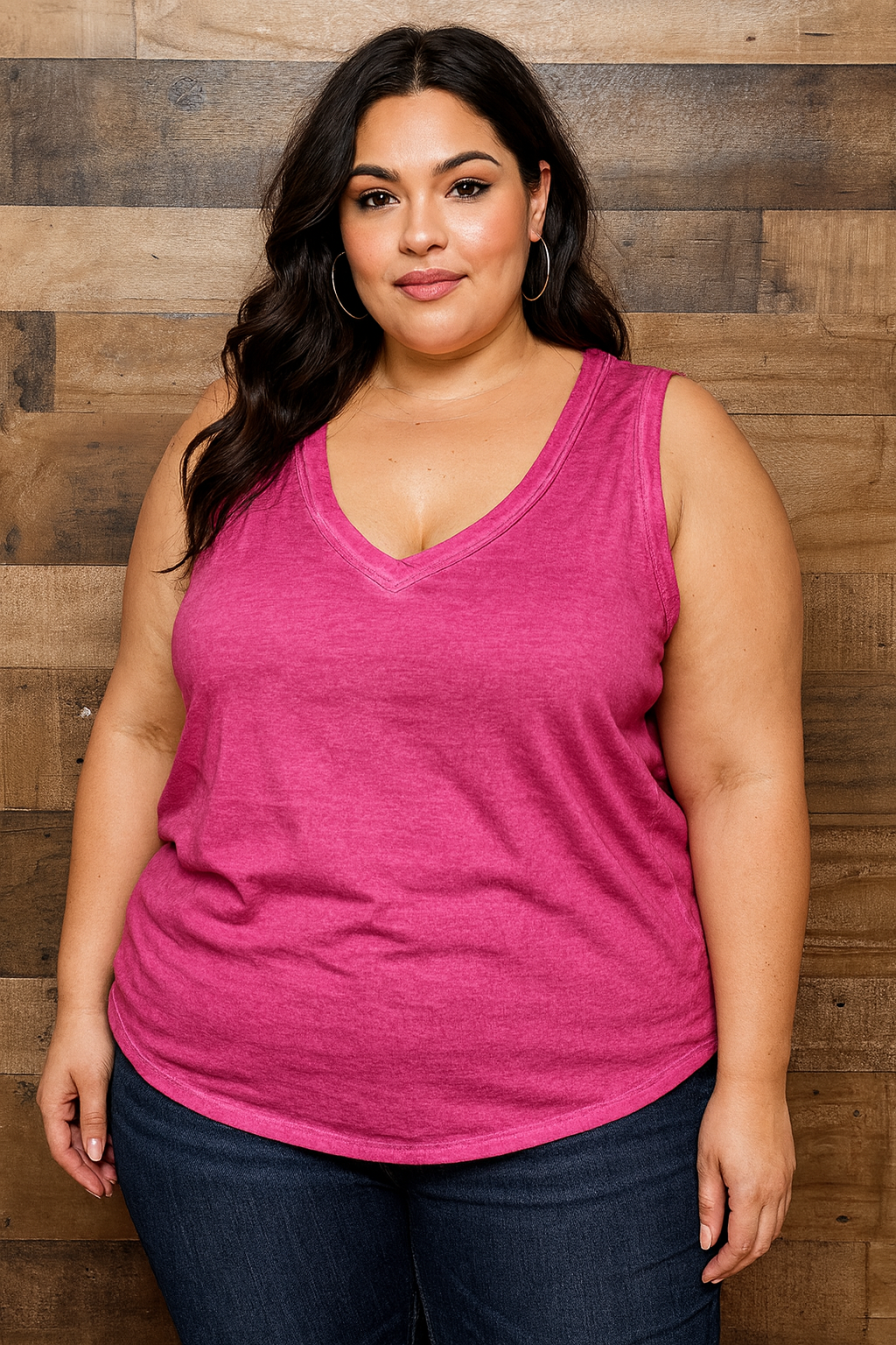 Curvy Burnout V Neck Tank