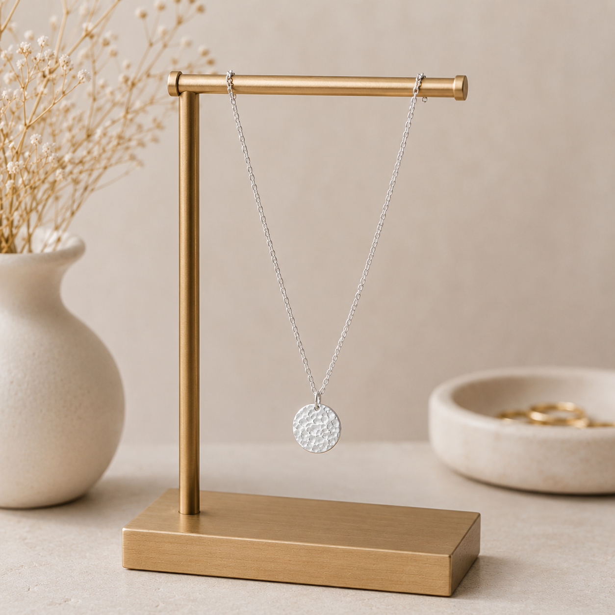 Simple Circular Hammered Pendant Necklace