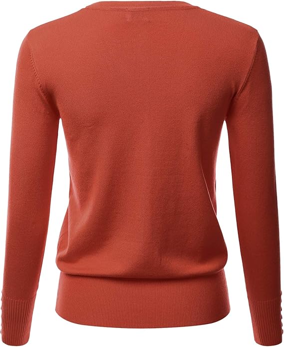 Classic V Neck Cardigan Rust