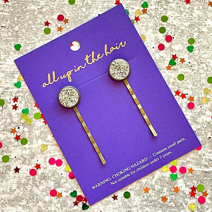 Silver Glitter Druzy Bobby Pins