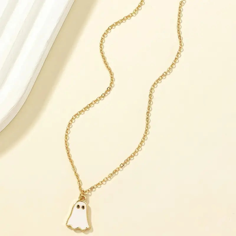 Dainty Enamel Ghost Pendant Necklace
