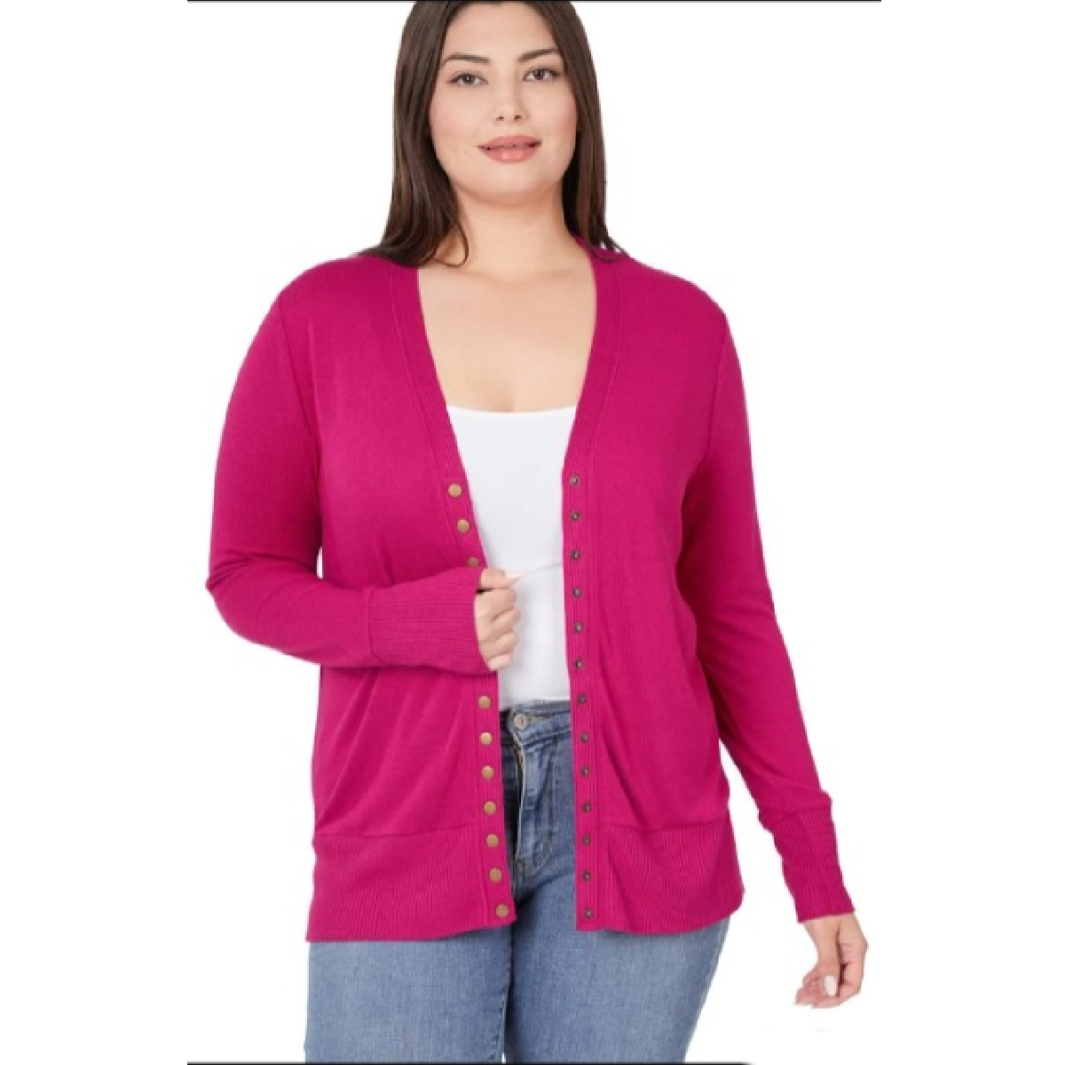 Curvy Magenta Snap Cardigan