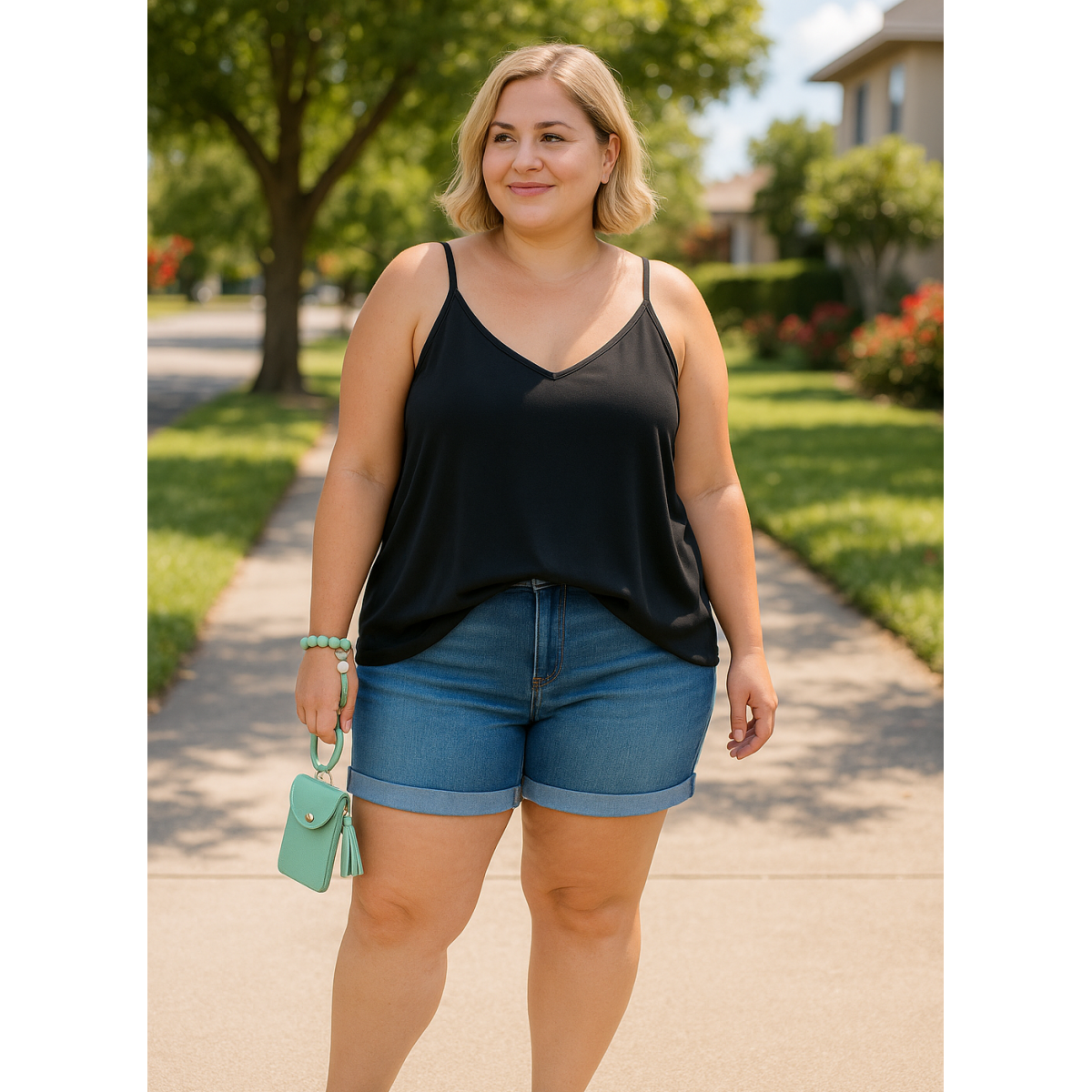 Curvy Double Cuff Denim Shorts