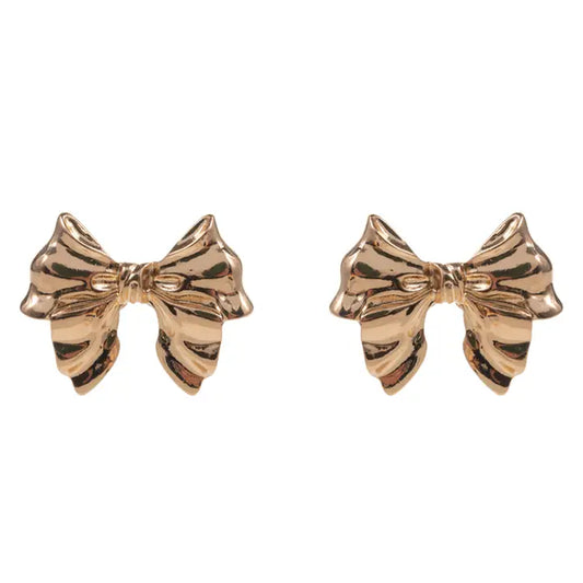 Metal Bow Ribbon Knob Stud Post Earrings