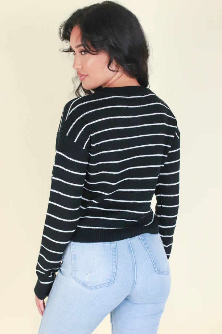 Meredith Fitted Long Sleeve Striped Sweater