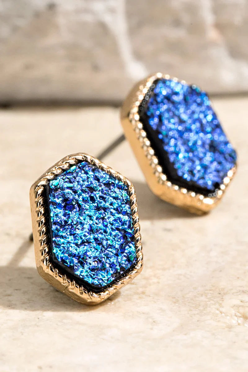 Dainty Druzy Hexagon Studs
