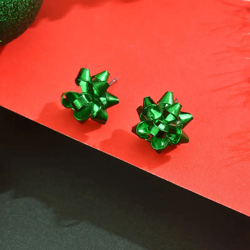 Metallic Present Bow Stud Earrings