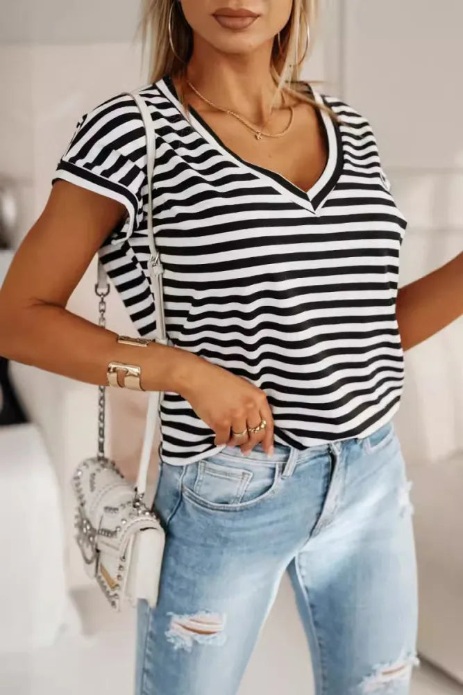 Black & White Classic Stripe Short Sleeve Top