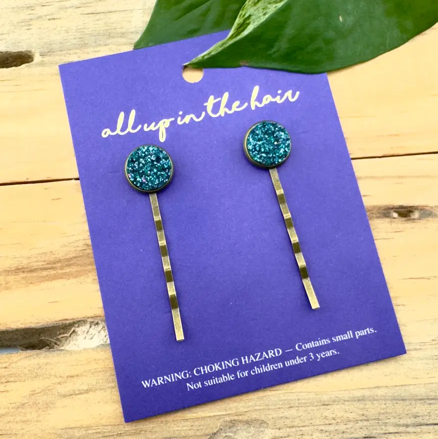 Teal Glitter Druzy Bobby Pins (Luxe Luster Collection)