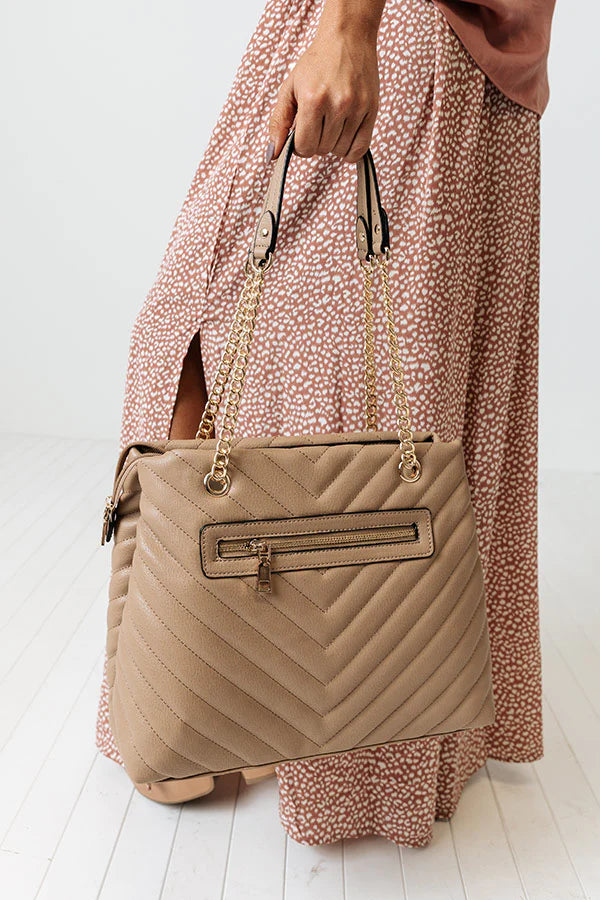 Quilted Tote with Wallet in Tan