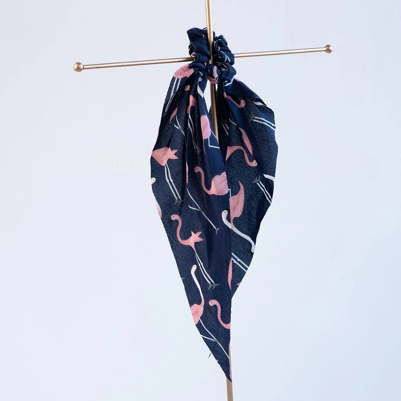 Scrunch Hair Scarf in Navy Flamingo
