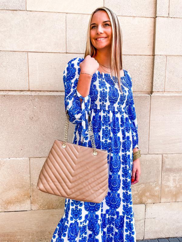 Quilted Tote with Wallet in Tan