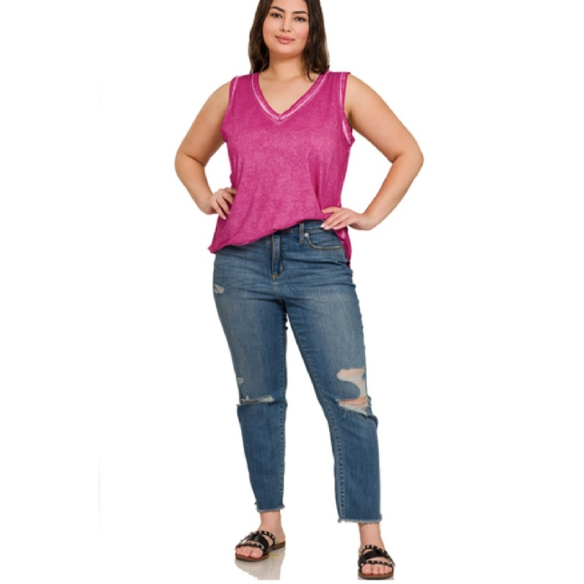 Curvy Burnout V Neck Tank