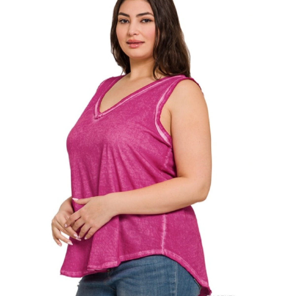 Curvy Burnout V Neck Tank