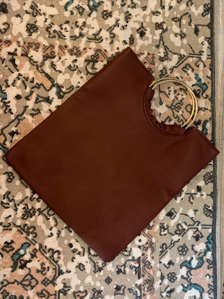 O Ring Clutch Handbag with Ruffle Accent