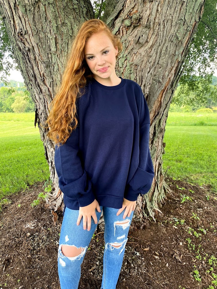 Navy Hi Low Hem Sweatshirt with Pockets