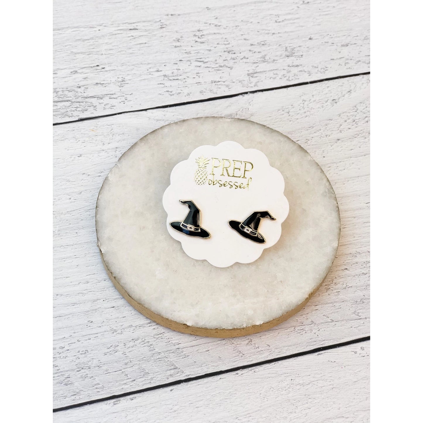 Black Witch Hat Enamel Stud Earrings