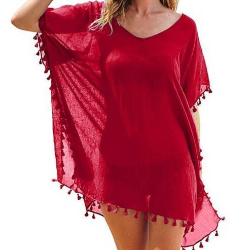 Fringe Trim Bathing Suit Cover Up Dress
