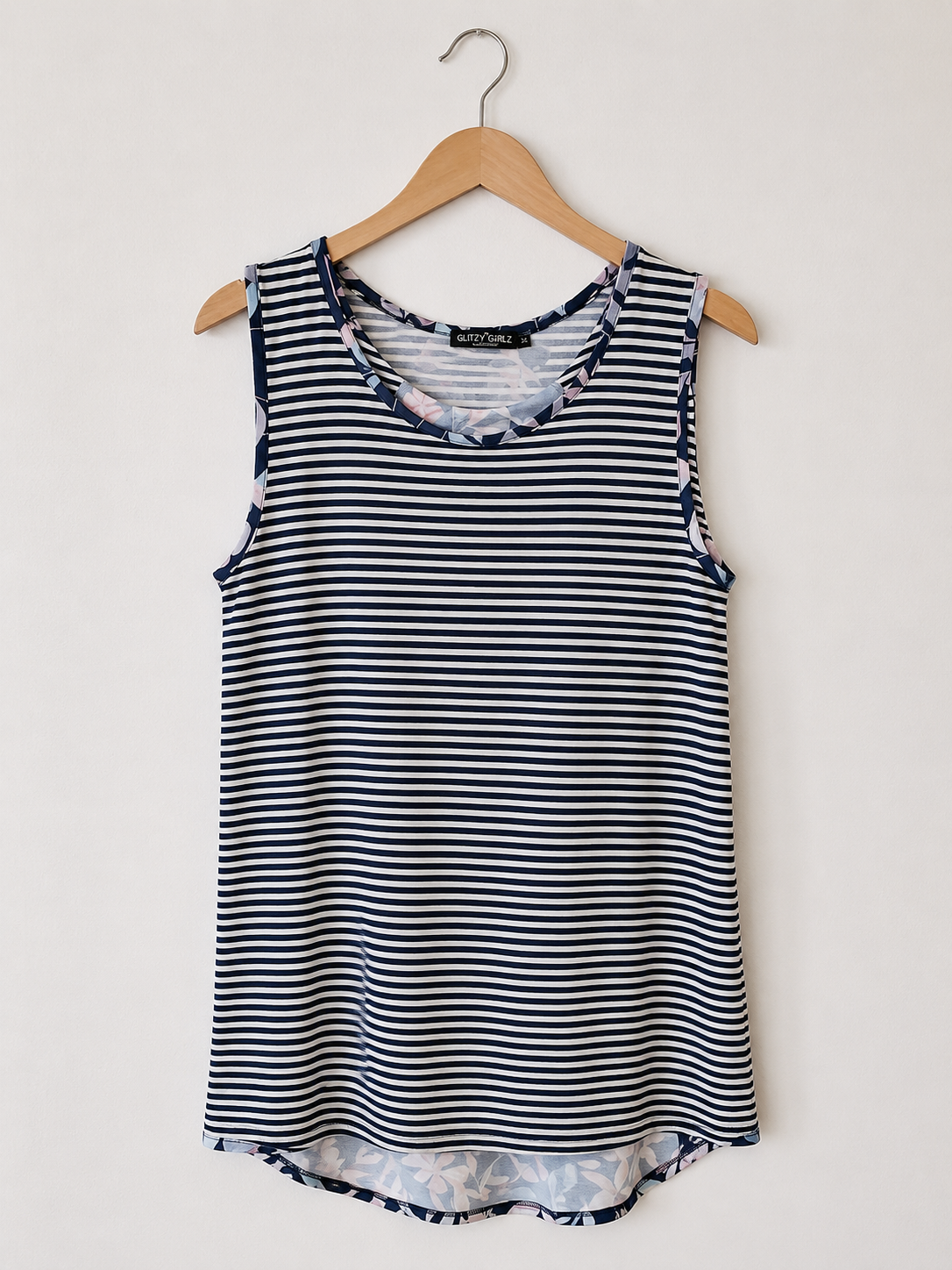 Navy Pleated Back Tank Top