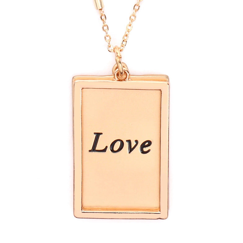 Love Etched Brass Box Pendant Necklace