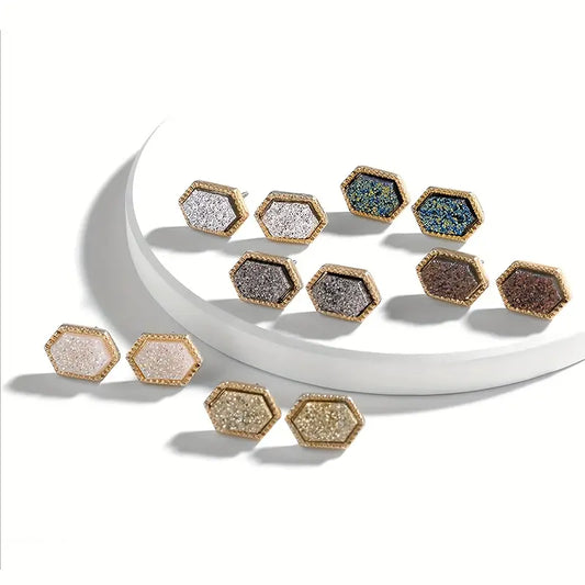 Dainty Druzy Hexagon Studs