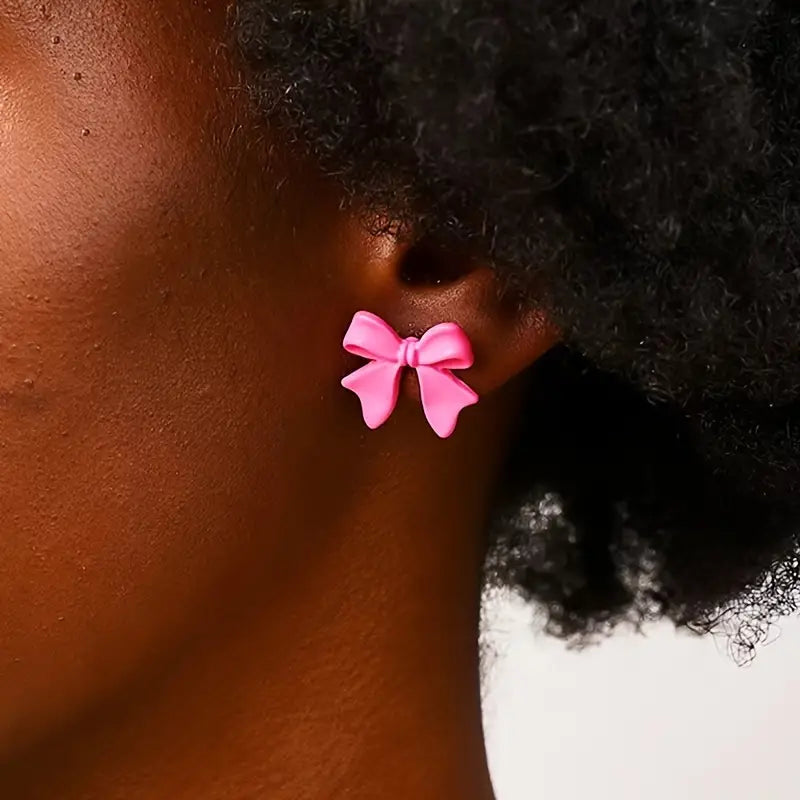 Graceful Pink Bow Stud Earrings