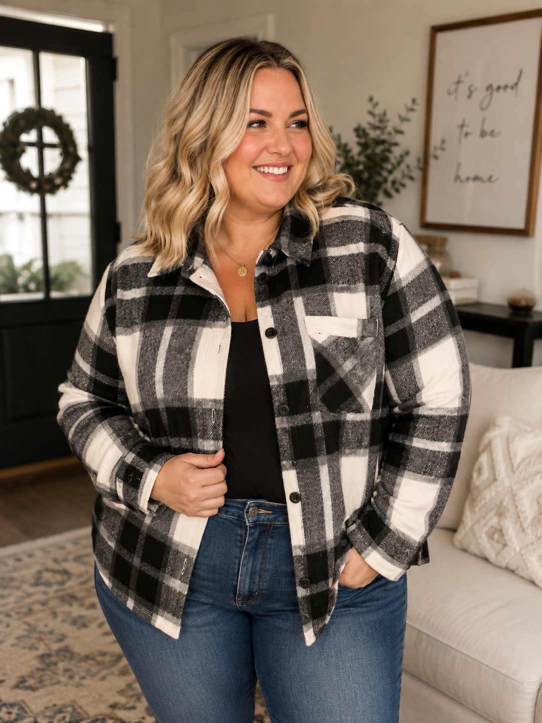 Curvy Black & White Plaid Flannel