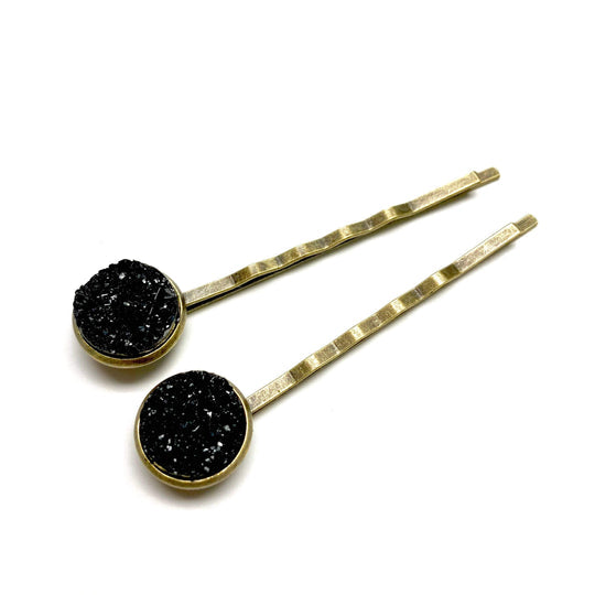 Black Druzy Agate Bobby Pins