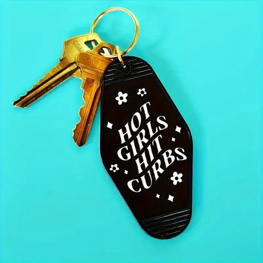 Hot Girls Hit Curbs Vintage Motel Keychain