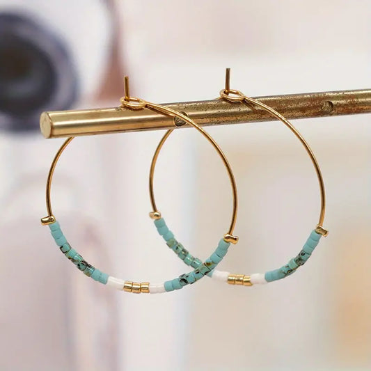 Bohemian Beaded Style Hoop Earrings For Women,