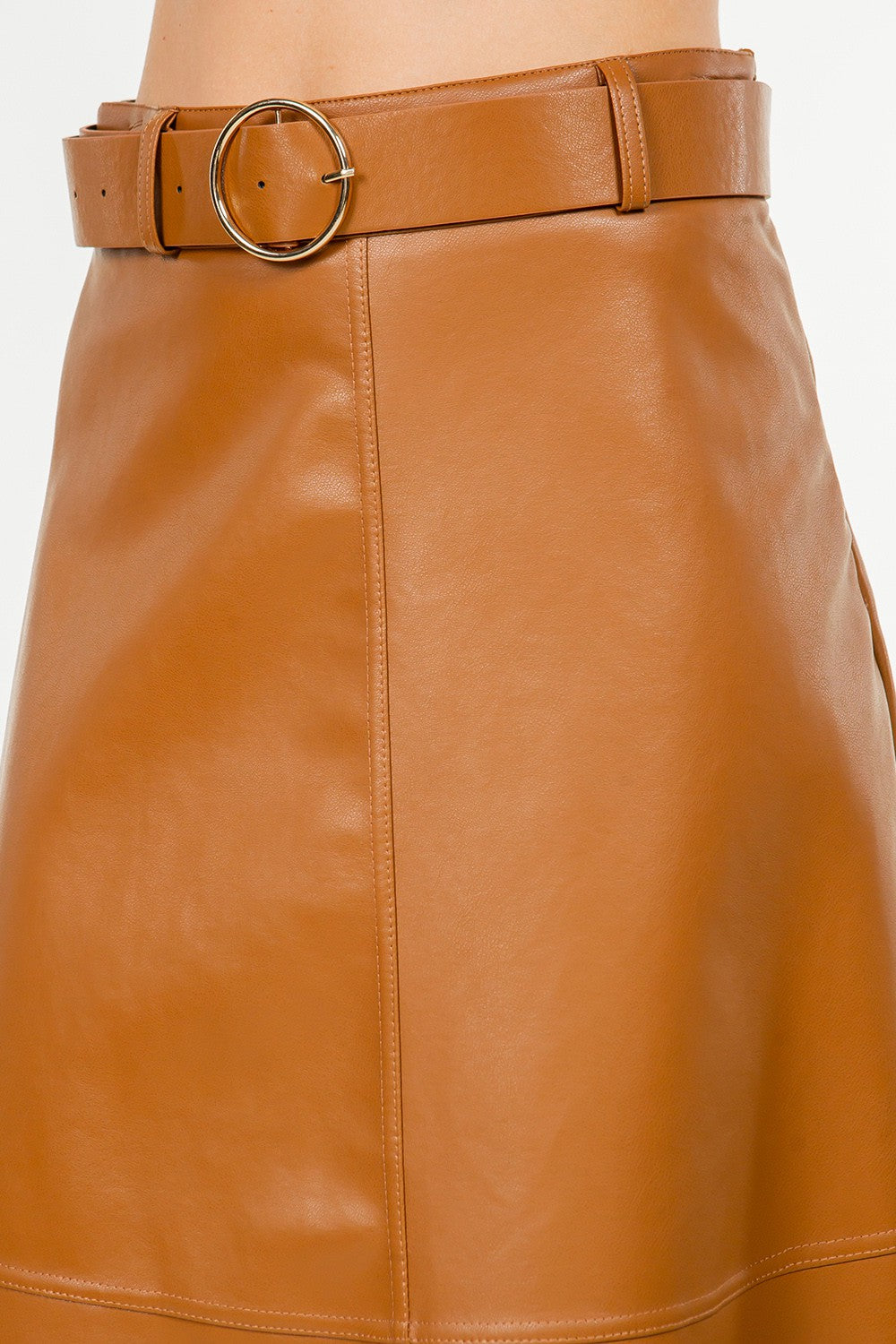 A Line Midi Faux Leather Skirt w/belt