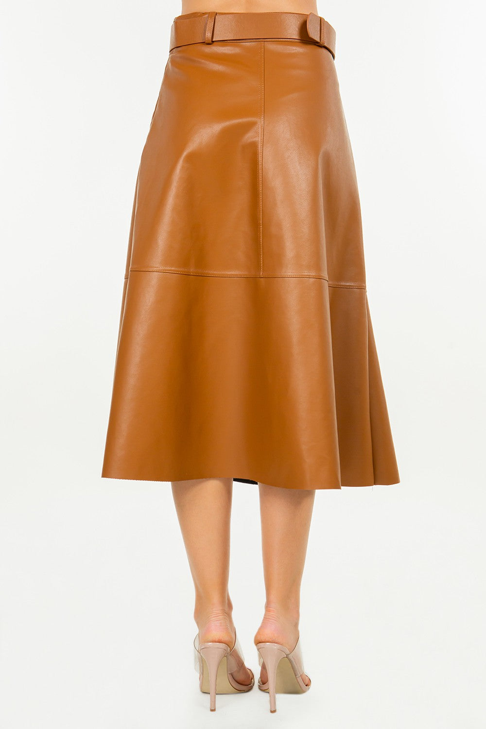 A Line Midi Faux Leather Skirt w/belt