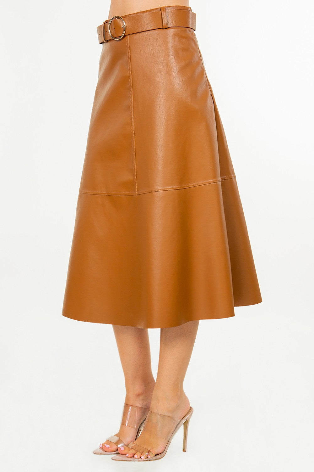 A Line Midi Faux Leather Skirt w/belt