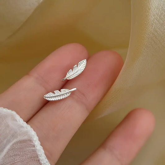 Simple Mini Feather Leaf Stud Earrings