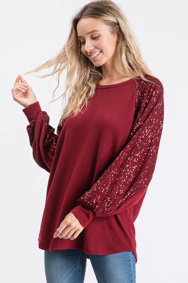 Sequin Balloon Sleeve Top