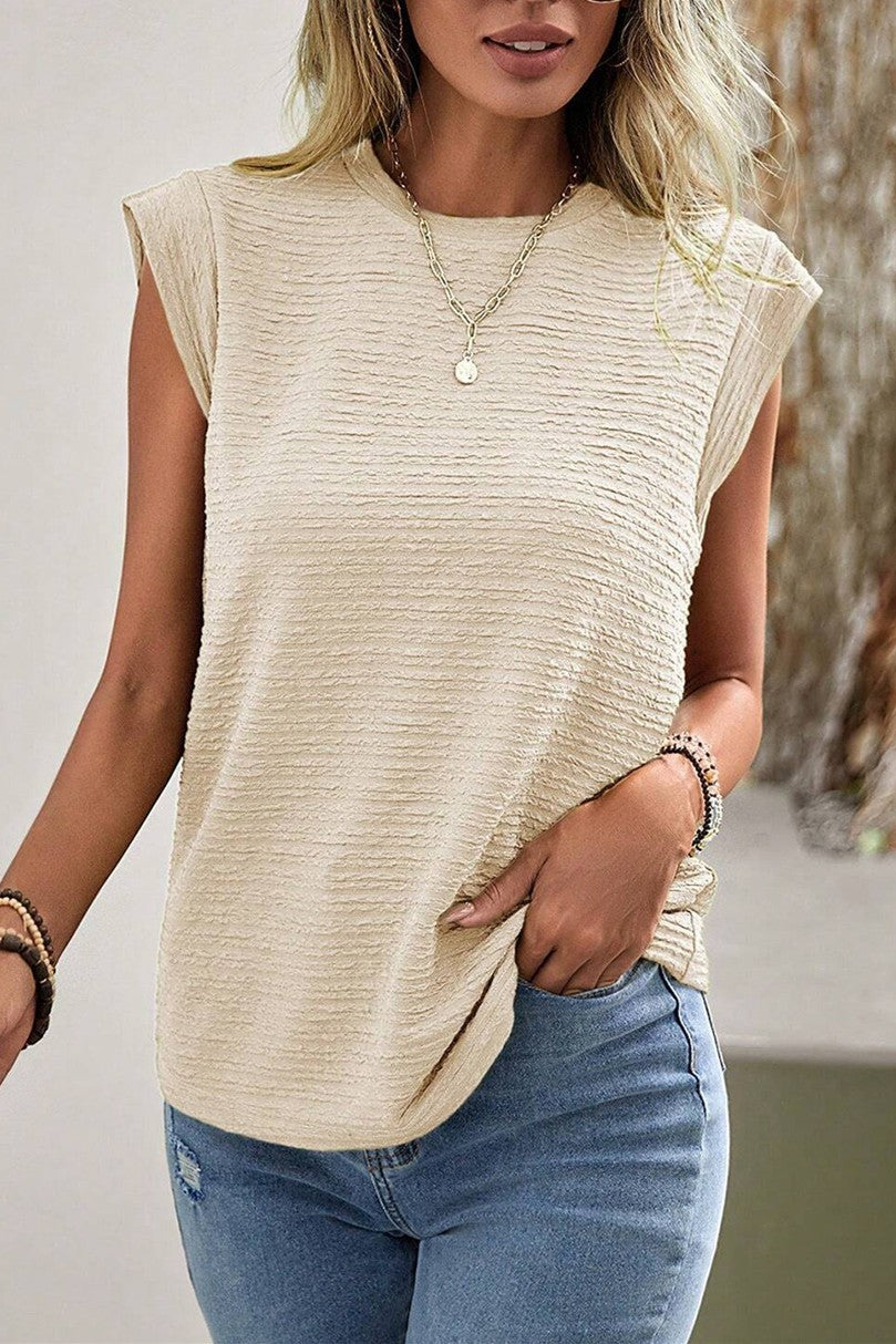 Casual Solid Color Textured Sleeveless Shirt