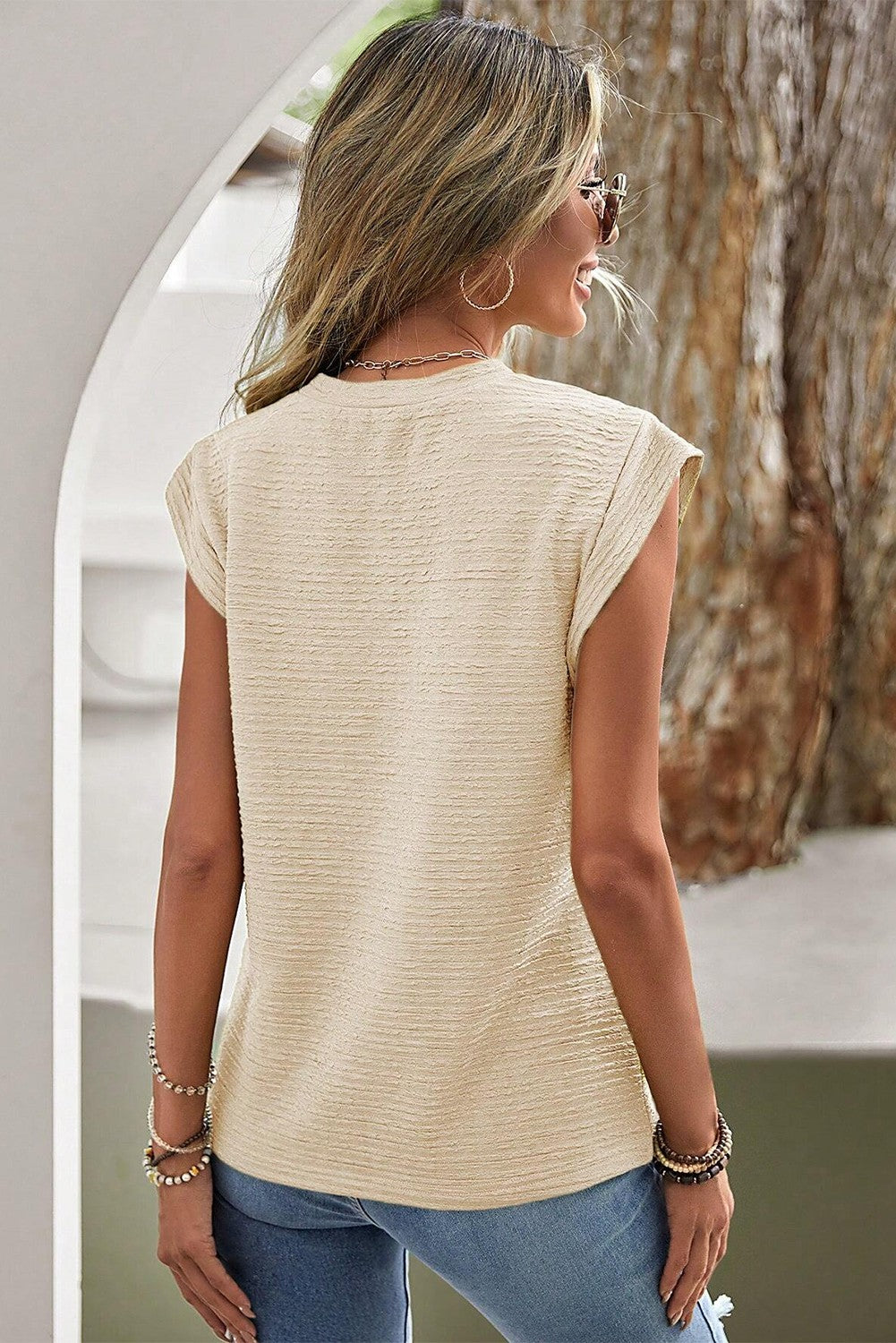 Casual Solid Color Textured Sleeveless Shirt