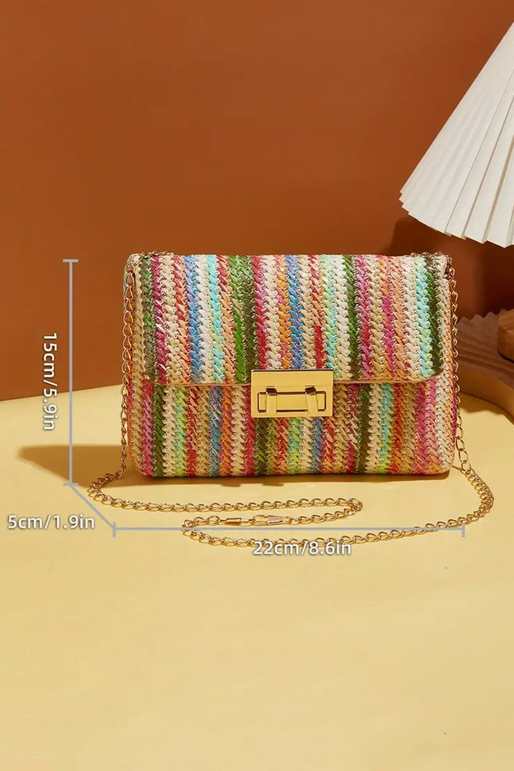 Pink Bohemian Woven Gold Chain Shoulder Bag