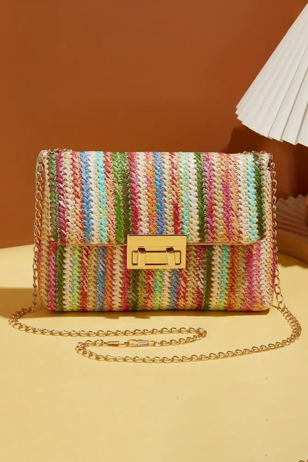 Pink Bohemian Woven Gold Chain Shoulder Bag