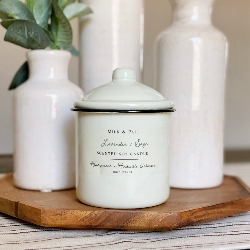 Lavender Sage Soy Candle - 10oz Enamelware Canister