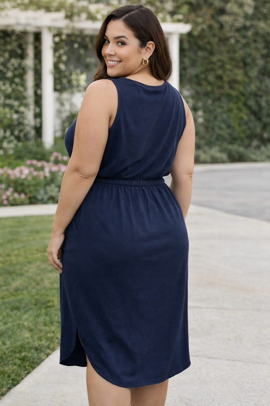 Curvy Cotton Drawstring Waist Dress