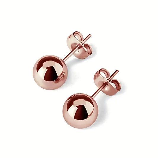 8mm Rose Gold Ball Shaped Stud Earrings